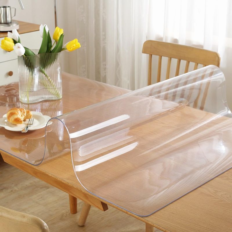 Photo 1 of **BENT**OstepDecor Clear Table Cover Protector 42 x 42 Inch, 1.5mm Thick Waterproof Dining Table Protector, Clear Plastic Table Cover Square, Vinyl Tablecloth Protector Pad for Wood Table, Kitchen
