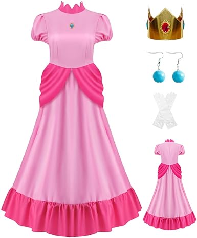 Photo 1 of XXL- Princess Dress for Women Halloween Princess Cosplay Costume Crown Earrings Gloves Set Adult Fancy Dress Suit
