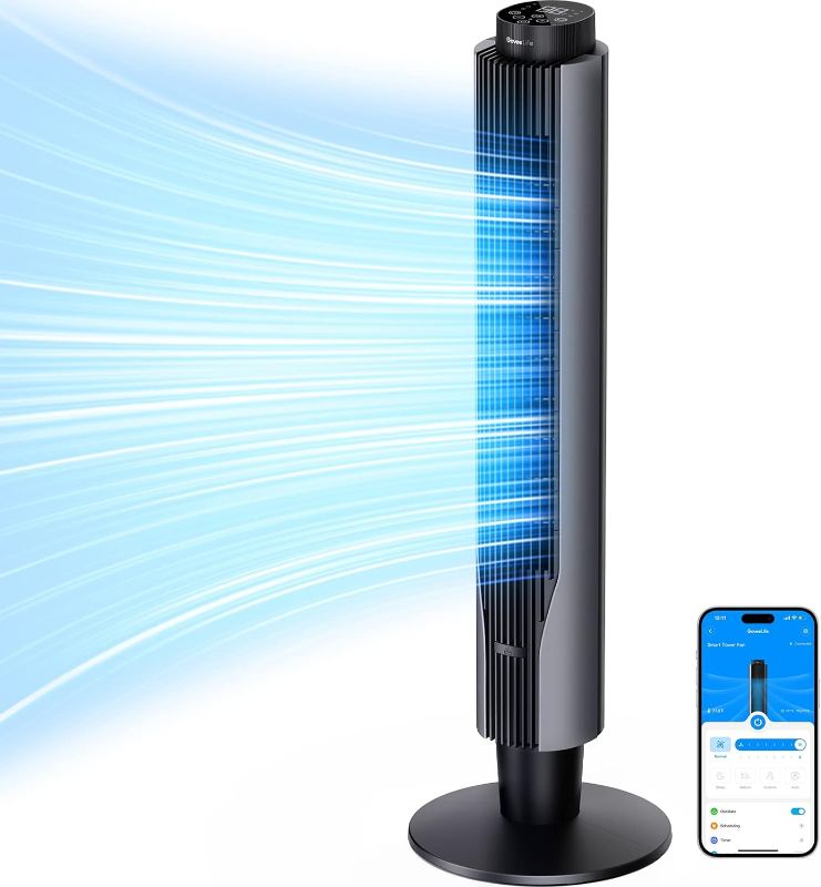 Photo 1 of GoveeLife Smart Tower Fan 2023 Upgraded, 42 Inch WiFi with Aromatherapy and Temp Sensor, Oscillating 8 Speeds 4 Modes up to 25ft/s, 24H Timer Tower, 27dB Quiet Floor for Bedroom
