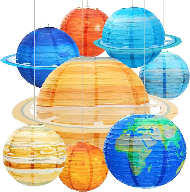 Photo 1 of *DAMAGE T PAPER ITEMS*Space Paper Lanterns 8PCS Hanging Planets Lantern Out of This World Space Lanterns Solar System Galaxy Planet Earth Lanterns for Kids Outer Space Theme Party Supplies Home Decor Birthday Decorations
