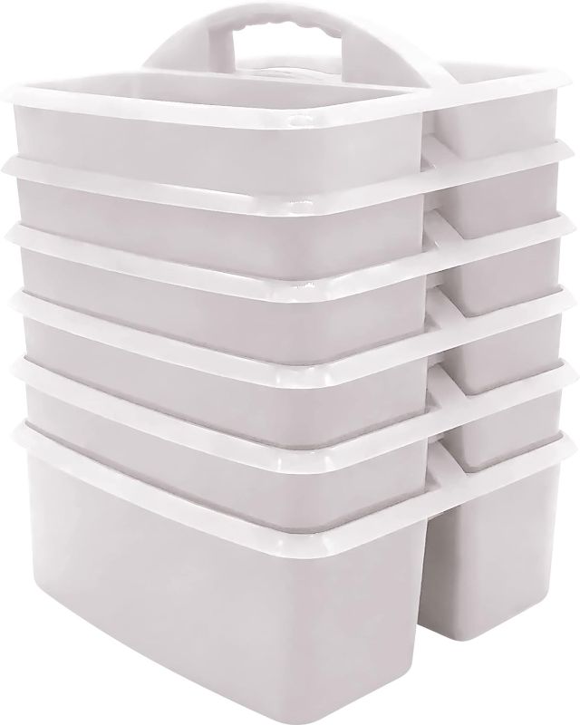 Photo 1 of **BROKEN PIECES***Teacher Created Resources White Portable Plastic Storage Caddy 6-Pack for Classrooms, Kids Room, and Office Organization, 3 Compartments
