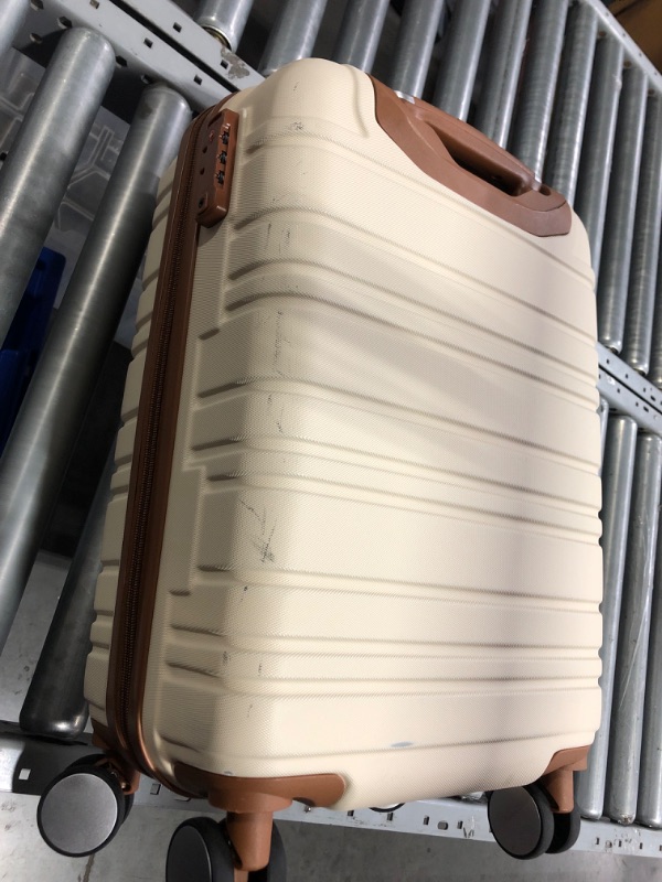 Photo 2 of ***USED - SCRATCHED AND SCRAPED - DOESN'T EXPAND***
Carry On Luggage hard shell Suitcase with Spinner Wheel (20-Inch, Beige)