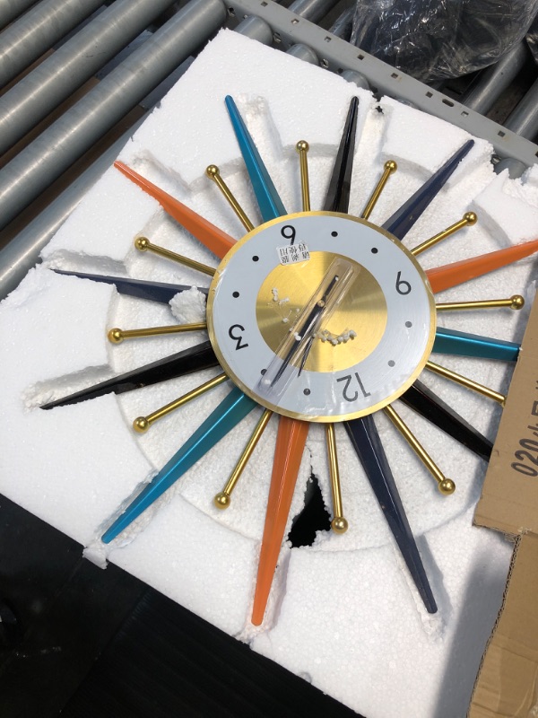 Photo 2 of ***PARTS ONLY******NON REFUNDABLE***
Large Wall Clock 22 Inch Modern Wall Clock Starburst Mid-Century Modern Decor Non-Ticking Battery Operated Colorful Clock Home Decorations for Living Room Bedroom Kitchen Office Normal