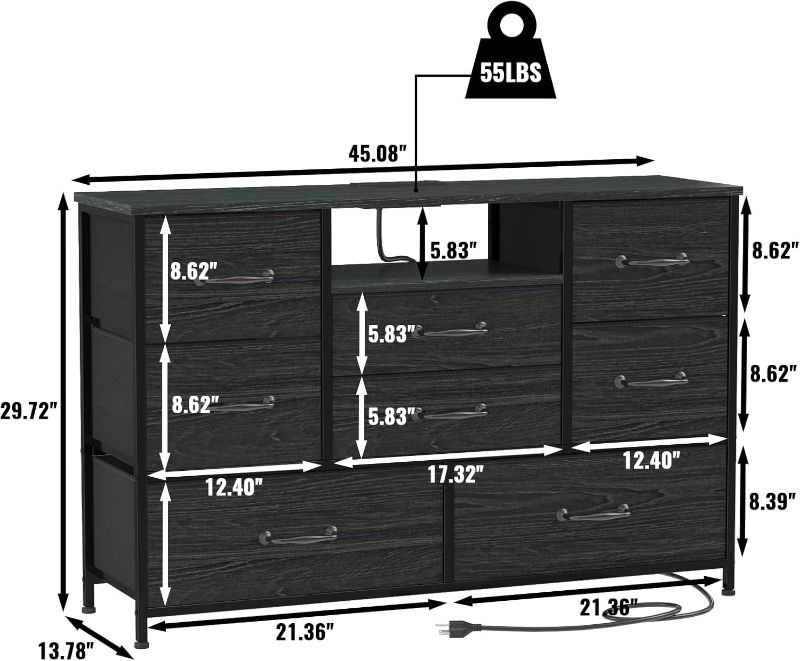 Photo 5 of (READ FULL POST) Furnulem 10 Drawer Dresser for Bedroom, Chest of Drawer for 55'' Long TV Stand Entertainment Center, Storage Organizer for Closet, Living Room, Entryway, Fabric Bins, Wood Top, Metal Frame(Black Oak)(LIKLY FOR PARTS ONLY) 
