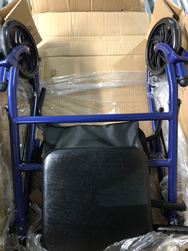 Photo 3 of (NON-REFUNDABLE) Drive Medical Four Wheel Walker Rollator with Fold up Removable Back Support, Blue
