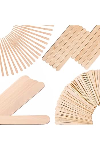 Photo 1 of (2/ 300 PACKS) 4 Style 300 Pcs Assorted Wooden Wax Sticks for Body Legs Face and Small Medium Large Sizes Eyebrow Waxing Applicator Spatulas for Hair Removal or Wood Craft Sticks
