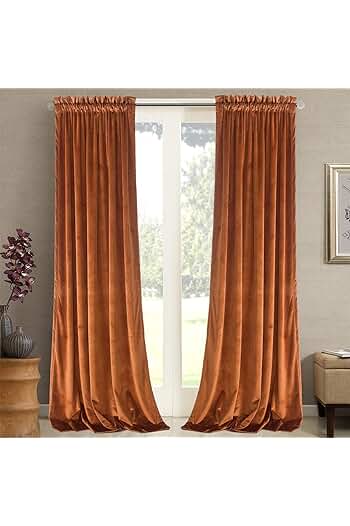 Photo 1 of  Lazzzy Halloween Blackout Velvet Curtains Orange W52 x L96, Burnt Pumpkin