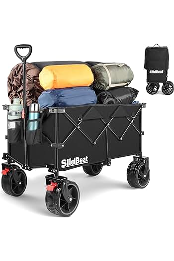 Photo 1 of (READ FULL POST) Collapsible Wagon with Big Wheels 330LBS - Collapsible Foldable Wagon - Wagons Carts Heavy Duty 220L Capacity - Camping Garden Cart with Drink Holders Black BIG WHEELS 8 inches