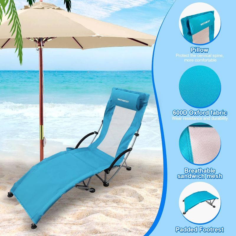 Photo 1 of **MINOR DAMAGE READ NOTES**
Low Folding Beach Chair with Footrest for Adults 265Lbs High Back Beach Chair, Blue (2 Pack)
