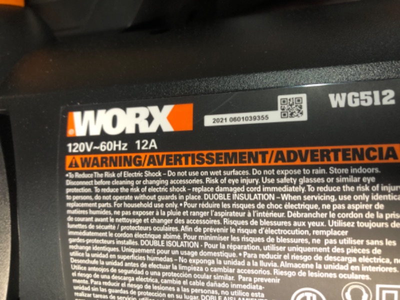 Photo 3 of ***USED - LIKELY MISSING PARTS - UNABLE TO TEST***
WORX 12 Amp TRIVAC 3-in-1 Electric Leaf Blower/Mulcher/Yard Vacuum - WG512 600 CFM Blower Kit w/Collection Bag