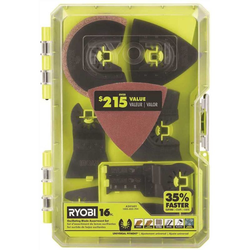 Photo 1 of RYOBI 16 PC. OSCILLATING MULTI-TOOL BLADE ACCESSORY SET, #A241601