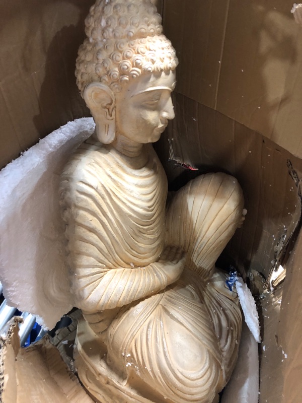 Photo 2 of **DAMAGED**
Deco 79 Magnesium Oxide Buddha Indoor Outdoor Meditating Garden Sculpture, 19" x 17" x 33", Beige