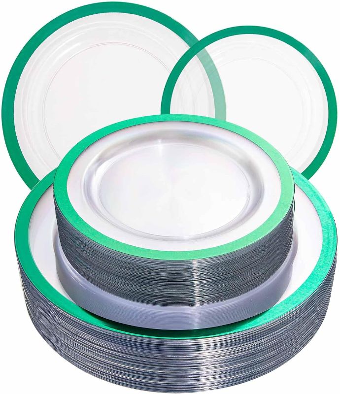 Photo 1 of **MAY HAVE A CRACKED PLATE**
supernal 120pcs Green Plastic Plates Clear Plastic Plates Green Small