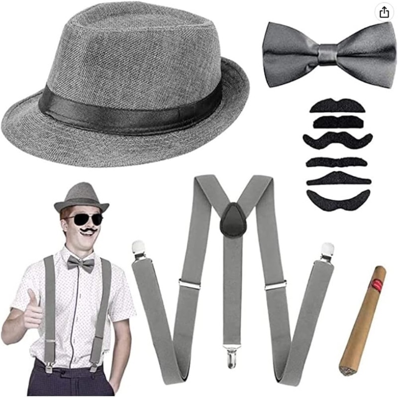 Photo 1 of 1920s Gatsby party role-playing suit Vintage party top hat Pocket watch Fake Cigar