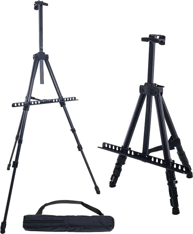 Photo 1 of U.S. Art Supply - 66 Inch Sturdy Black Aluminum Tripod Artist Field and Display Easel Stand