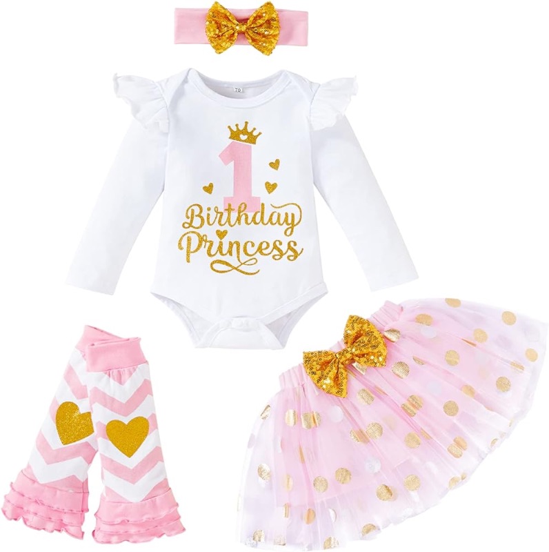 Photo 1 of GRNSHTS Baby Girl Birthday Cake Smash Outfit Toddler Girl My 1st Birthday Romper Tutu Skirt