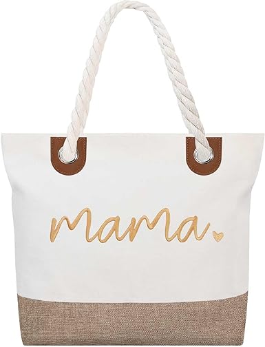 Photo 1 of GhvyenntteS Mama Bag, Mom Bag with Zipper Top, Mama Gifts for New Mom, Mama Tote Bag for Hospital, Beach Bag