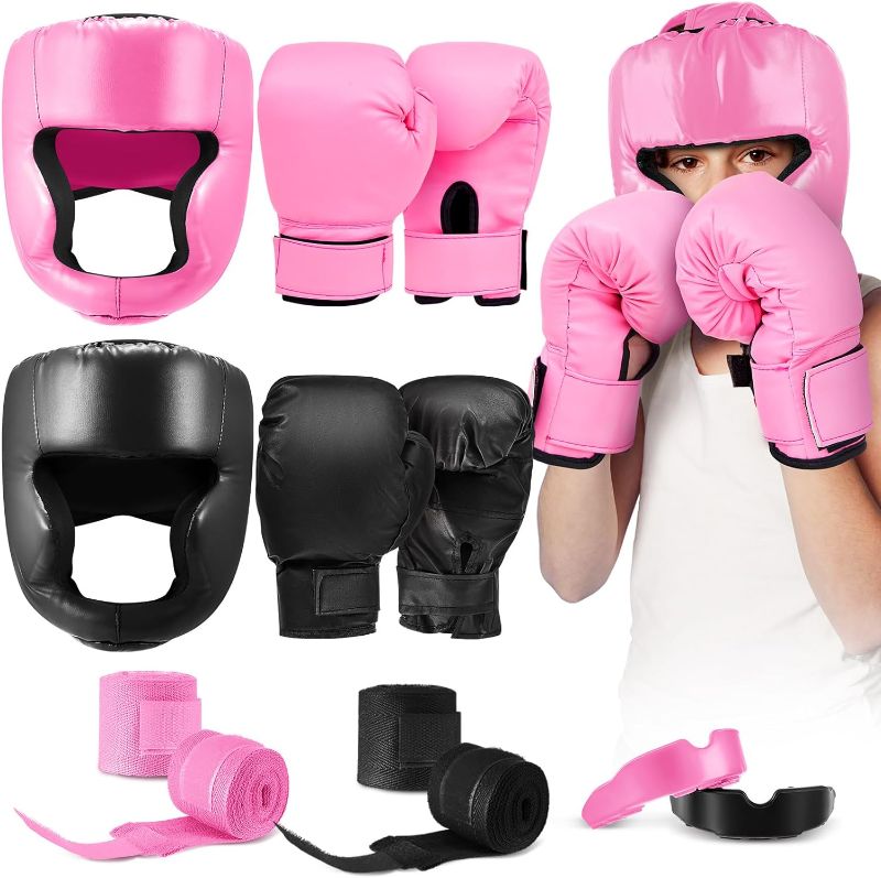 Photo 1 of 12 Pcs Kids Boxing Equipment Set Including Boxing Helmet and Gloves Ages 6-18 Years