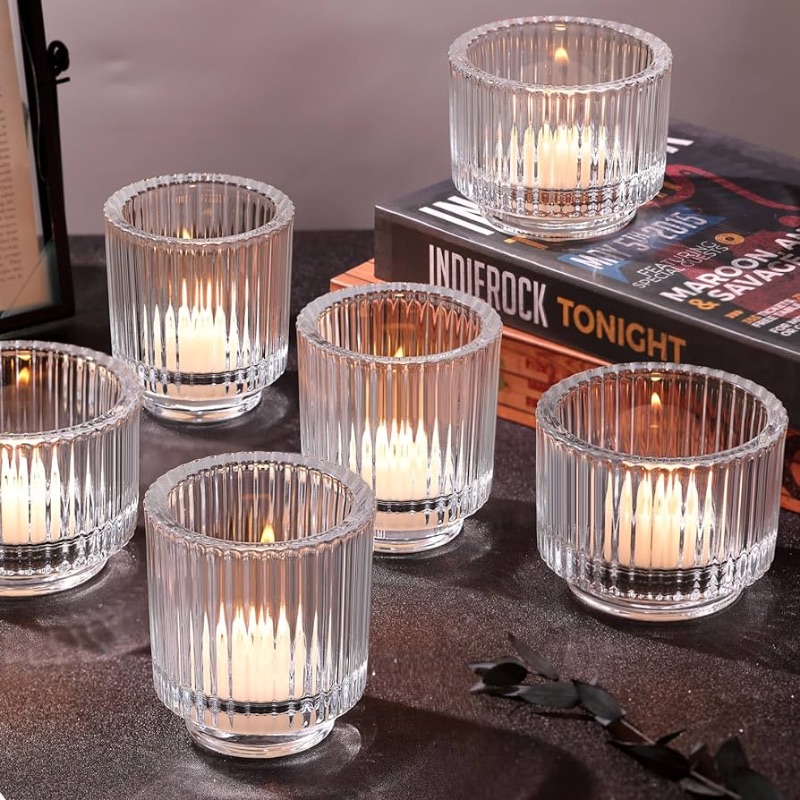 Photo 1 of **NON-REFUNDABLE BUNDLE OF 12**
6pcs Clear Votive Candle Holder for Wedding Centerpieces, Vintage Ribbed Tealight 