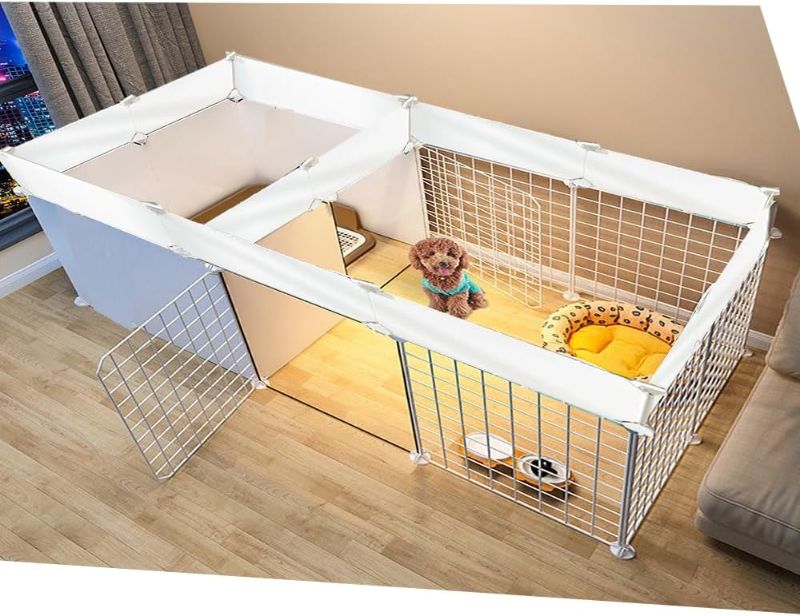 Photo 1 of Dog Playpen Indoor with Door, DIY Puppy Play Pen Portable Metal Wire Yard Fence Small Animal Exercise Cage for Small-Sized Dog (White(Small)