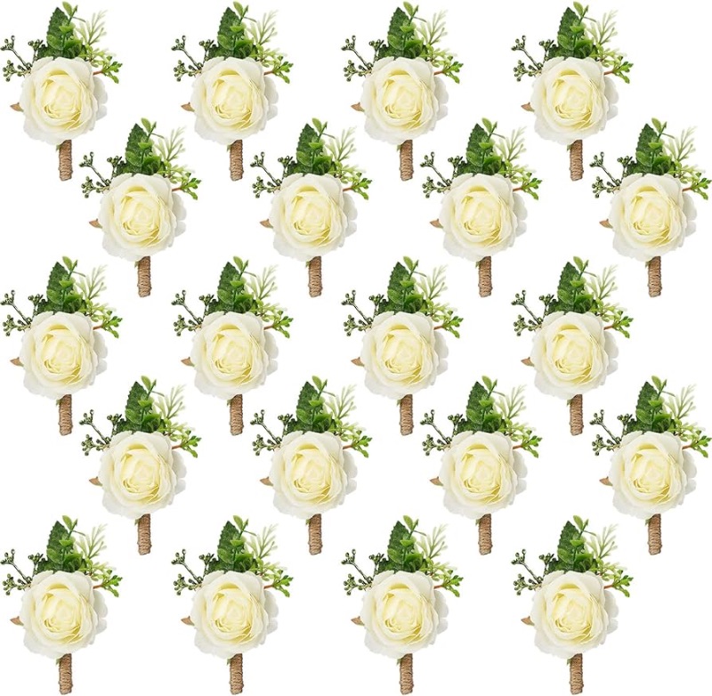 Photo 1 of Sherr 36 Pcs Wedding White Rose Boutonnieres for Men Wedding Groomsmen