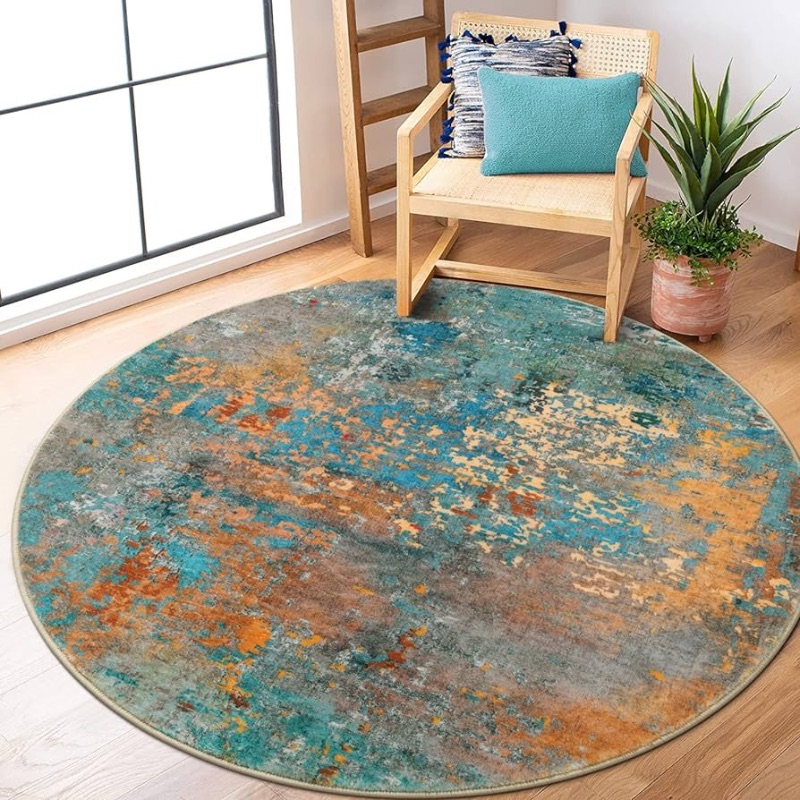 Photo 1 of Lahome Modern Abstract Round Rug - 5Ft Colorful Living Room Rug Washable Kitchen Circle Rug