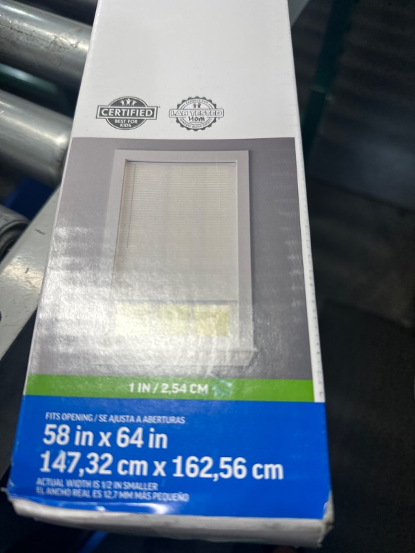 Photo 2 of  58 in. W x 64 in. L Cordless Light Filtering White Vinyl Mini Blind with 1 in. Slats