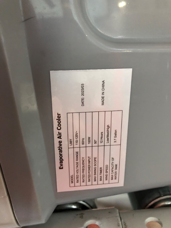 Photo 6 of ***USED - MISSING REMOTE AND WHEELS***
2200CFM Portable Air Conditioners w/Remote, 3-IN-1 Evaporative Swamp Air Cooler w/Remote, 24H Timer, 5.3 Gal Water Tank & 4 Ice Packs, 50°Oscillation, 3 Speeds For Outdoors/Indoors, Home Office L88Y01