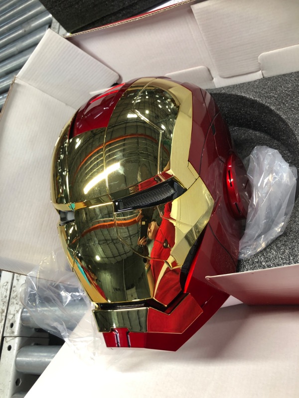 Photo 5 of Iron-mans Helmet Electronic MarK 5 Helmet Gold Voice Control/Sensing/Remote Control Open/Close With Sounds & LED Eyes Light Up Super Hero Movie