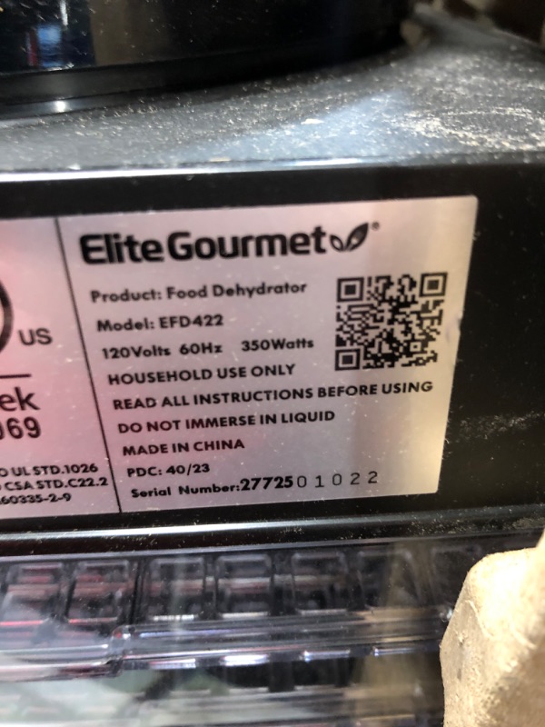 Photo 3 of ****NON REFUNDABLE NO RETURNS SOLD AS IS***PARTS ONLY**
Elite Gourmet EFD422 Digital Food Dehydrator with 5 BPA Free Trays Black 5 Plastic Trays