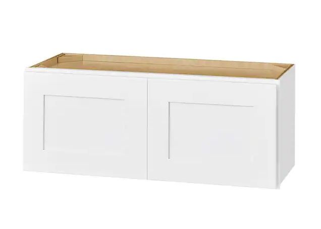 Photo 1 of (NON-REFUNDABLE) Hampton Bay Avondale 30 in. W x 12 in. D x 12 in. H Ready to Assemble Plywood Shaker Wall Bridge Kitchen Cabinet in Alpine White