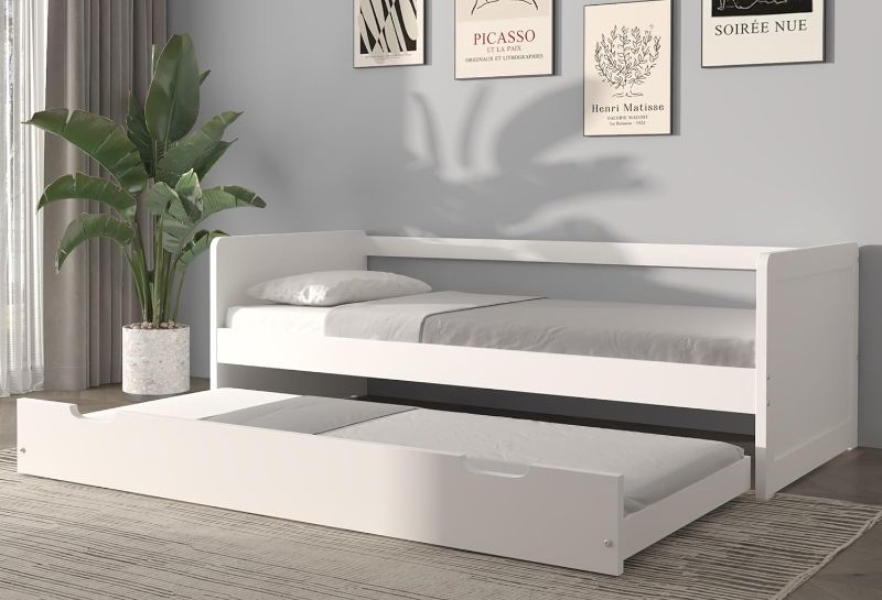 Photo 1 of 
Urban Home Furniture Natalie White Panel Wood Daybed with Trundle, Twin Size Day Bed with Pullout Trundle & Wooden Slats Support,