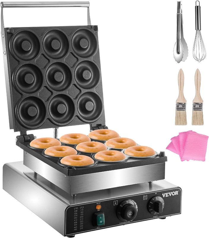 Photo 1 of **READ NOTES**VEVOR Electric Donut Maker, 9 Holes Commercial Donut Machine, 2000W Electric Doughnut Machine, Double-Sided 