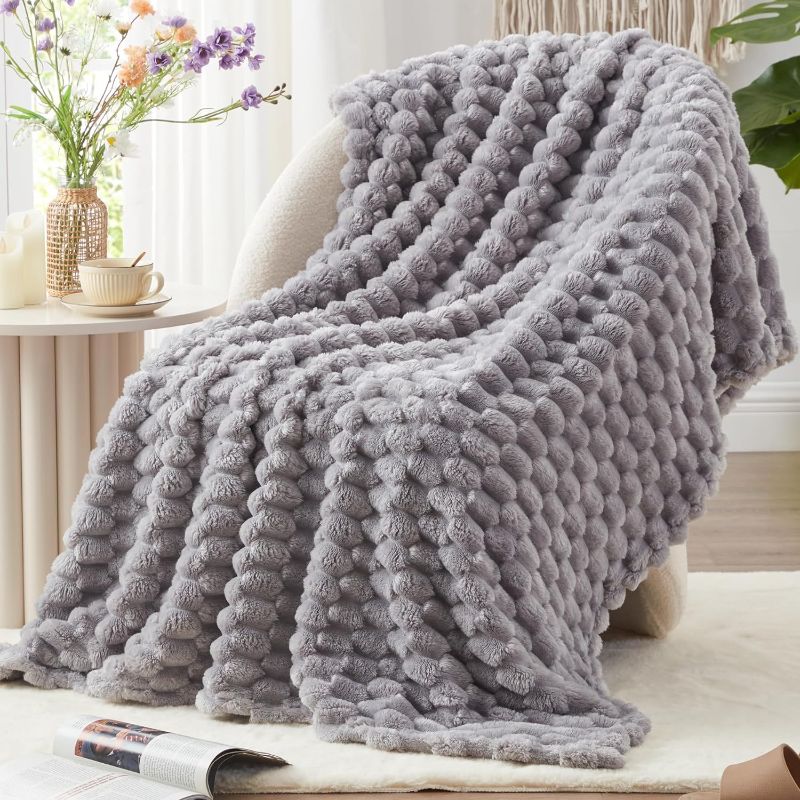 Photo 1 of Home Fleece Throw Blanket for Couch and Bed, 3D Imitation Large Turtle Shell Jacquard Decorative (88"×88",Grey)