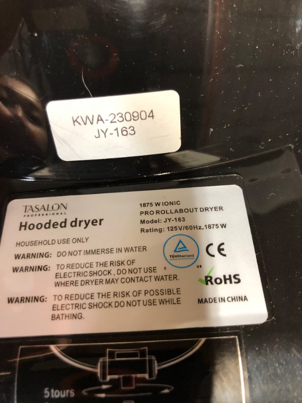 Photo 1 of **NON-REFUNDABLE, PARTS ONLY**
TASALON Ionic Hooded Hair Dryer, 1875W Professional Adjustable Standing Hair Dryer Bonnet 3 Temperature Settings