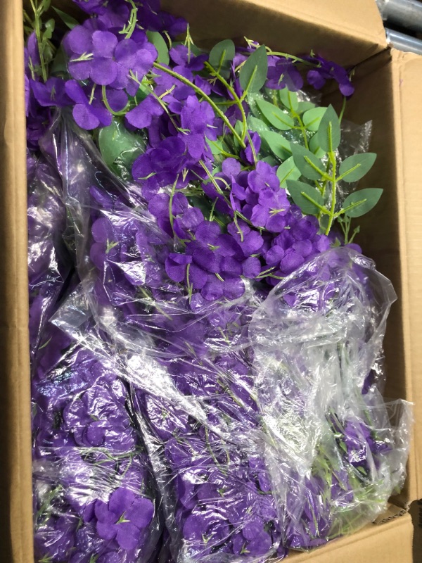 Photo 4 of 108 Pack 43.2 in/ 3.6 ft Artificial Fake Wisteria Hanging Flowers Wisteria Faux Flowers Garland Silk Wisteria Dark Purple