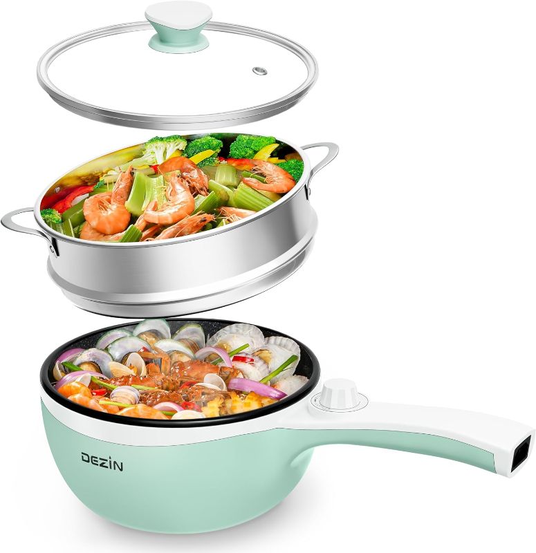 Photo 1 of Dezin Hot Pot Electric with Steamer Upgraded, Non-Stick Sauté Pan, 1.5L Mini Pot (Egg Rack Included)