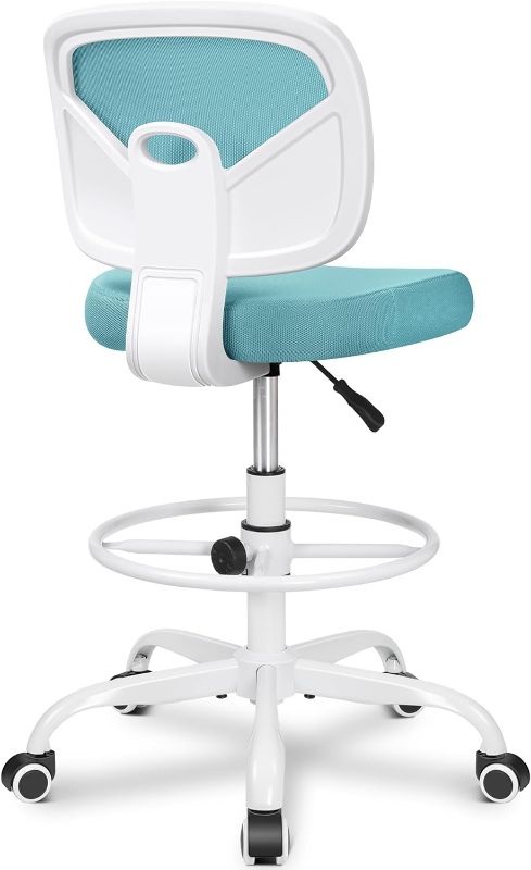 Photo 1 of Primy Office Drafting Chair Armless, Tall Office Desk Chair Adjustable Height and Footring, Low-Back Ergonomic (Teal)