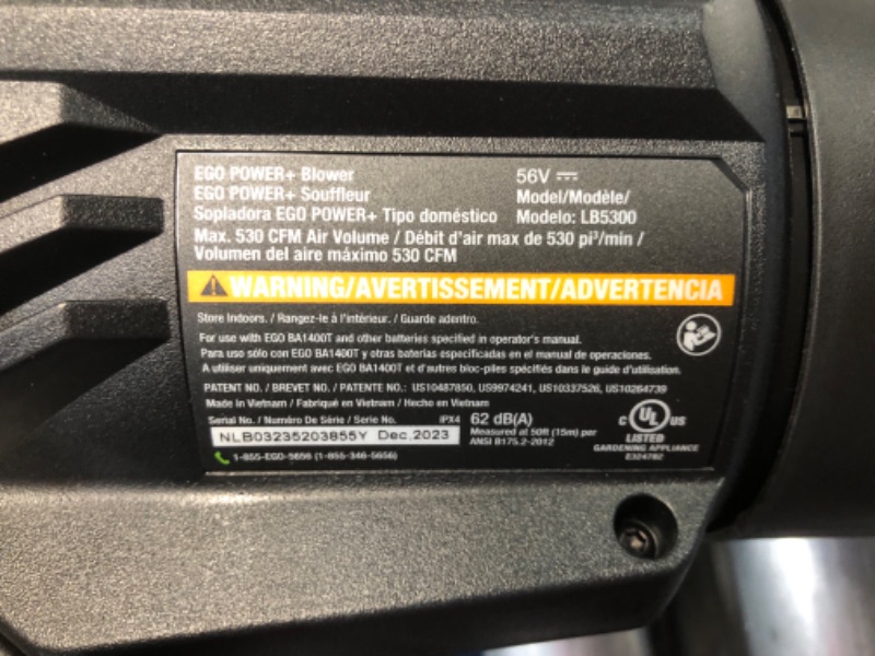 Photo 4 of ***USED - NO BATTERY - SEE PICTURES - NO PACKAGING***
EGO Power+ 110 mph 530 CFM 56 V Battery Handheld Leaf Blower Tool Only