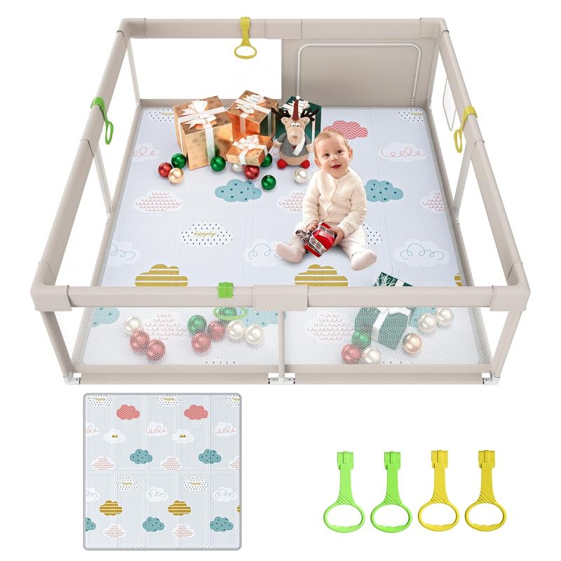 Photo 1 of Baby Playpen with Mat, 59x59inch Playpen for Babies and Toddlers, Kids Play Pen, Extra Large Baby Playpen,Baby 