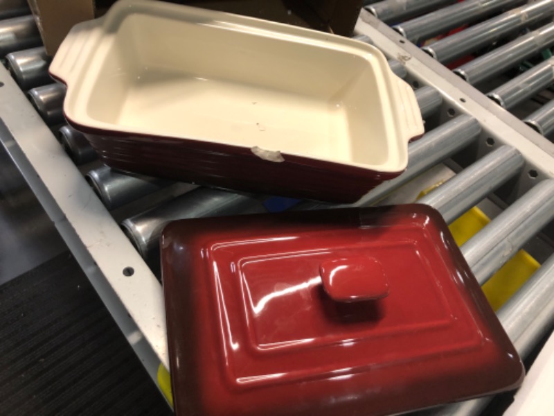 Photo 1 of 4.5 Quart Nonstick Casserole Dish with Lid, LOVECASA 9 x 13 Inches Lasagna Pan Deep, Ceramic Dish Red Gradient