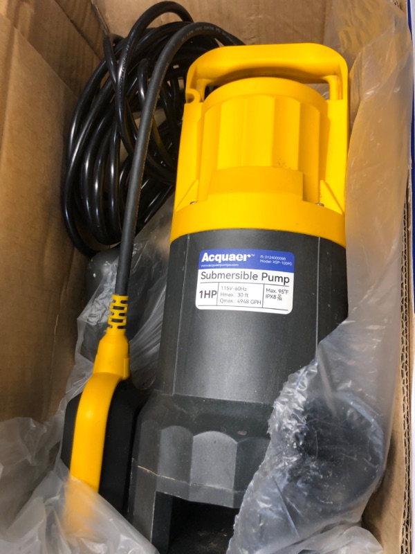 Photo 3 of Acquaer 1HP Sump Pump 4948GPH Submersible Drain Pump with Automatic Float Switch, Remove Clean/Dirty Water 