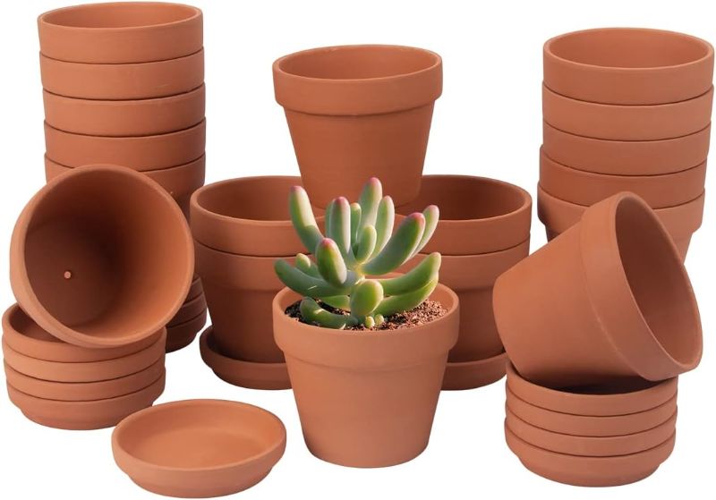 Photo 1 of [17 Pack] 4" Planter Nursery Pots Terracotta Pot with Saucer Clay Pots Clay Ceramic Pottery Cactus Pots Flower Pots 