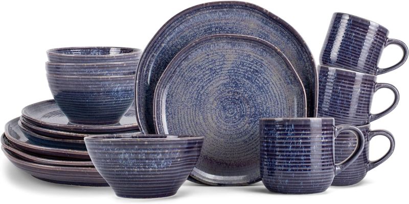 Photo 1 of ** Stock photo for reference** Elanze Designs Reactive Pottery Ceramic Dishes Plates Bowls Mugs Dinnerware 16 Piece Set - Service for 4, Purple