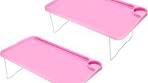 Photo 1 of PATIKIL Breakfast Tray Table, 2 Pack Bed Trays with Folding Legs Reusable Serving Platter Laptop Snack Desk for Eating, Pink