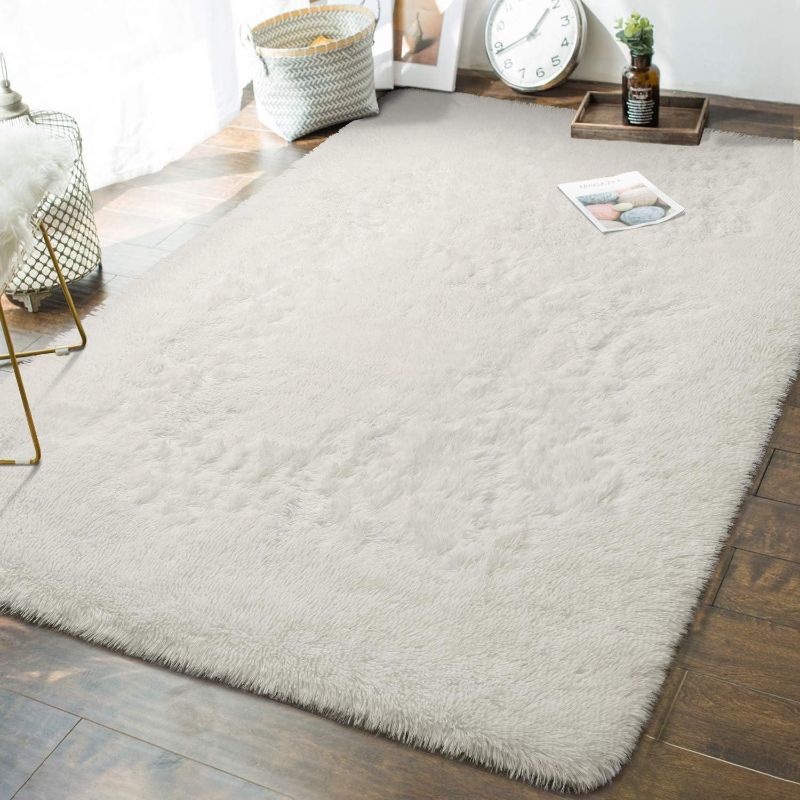 Photo 1 of (READ FULL POST) Andecor Soft Fluffy Bedroom Rugs - 8 x 10 Feet Indoor Shaggy Plush Area Rug for Boys Girls Kids Baby College Dorm Living Room Home Decor Floor Carpet, Cream White 8 ft x 10 ft Cream White