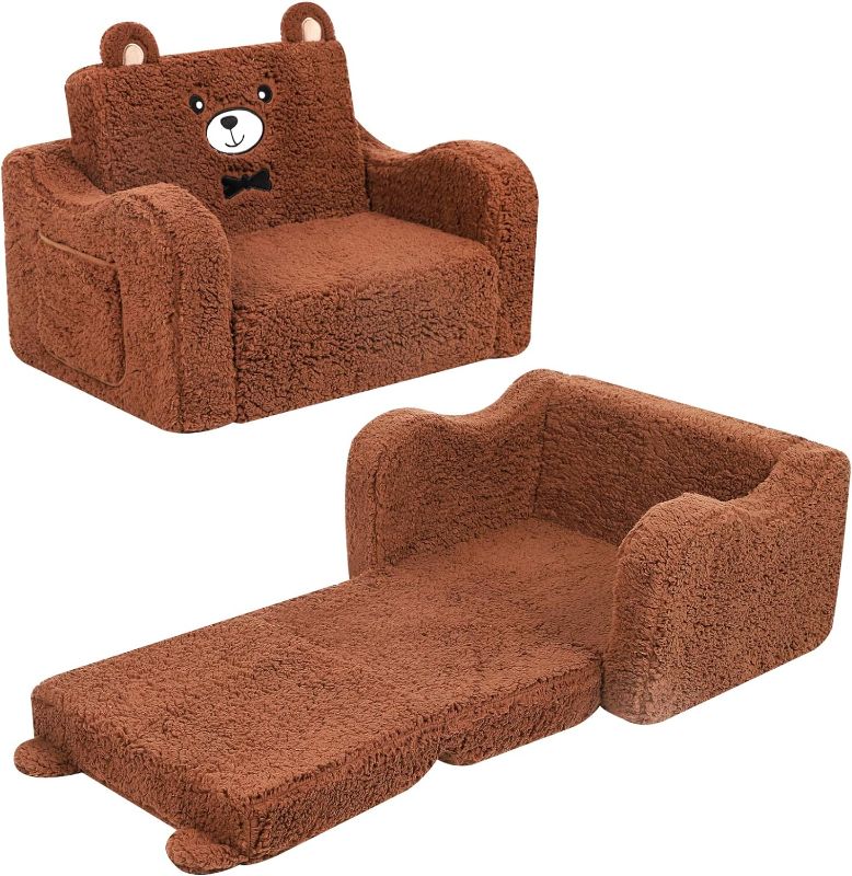 Photo 1 of **READ NOTES**
Kids Chairs for Toddler, 2-in-1 Toddler Soft Sherpa Couch Fold Out, Convertible Sofa, Brown