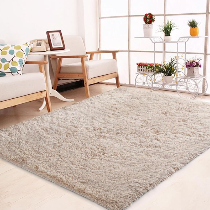 Photo 1 of (READ FULL POST) Pure Beige Area Rug 5x7 Feet, Ultra Soft Tan Rugs for Living Room Decor, Shaggy Fluffy Camel Taupe Rug 60x84 Inch 