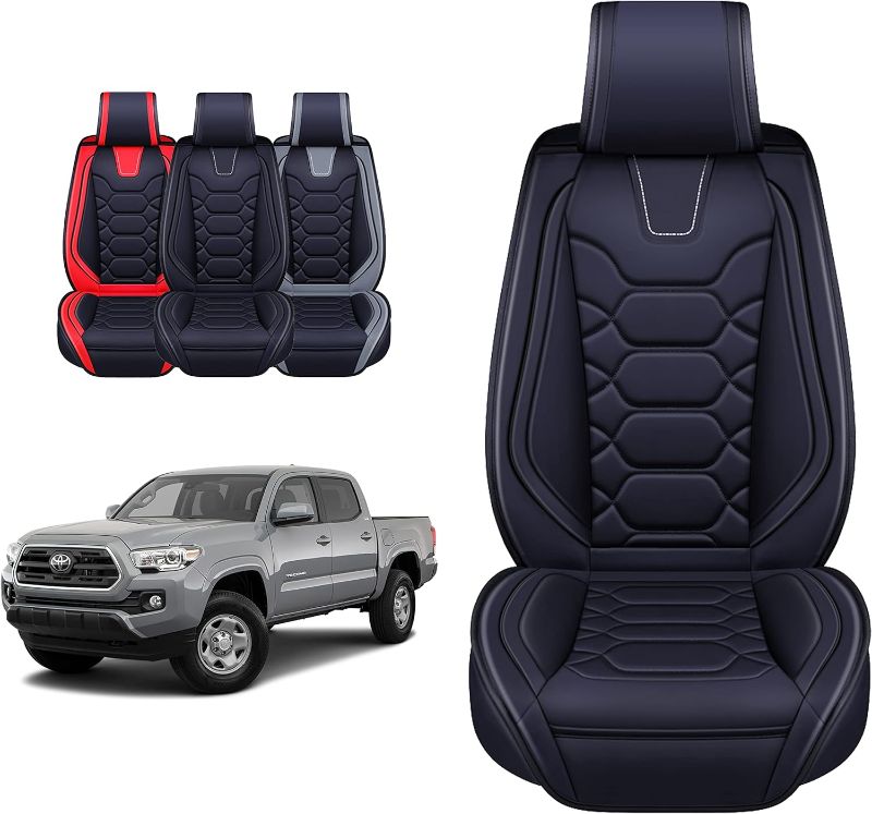 Photo 1 of **DAMAGED READ NOTES**OASIS AUTO Toyota Tacoma Accessories Seat Covers 2005-2025 Custom Fit Leather (Sport Front Pair, Black)