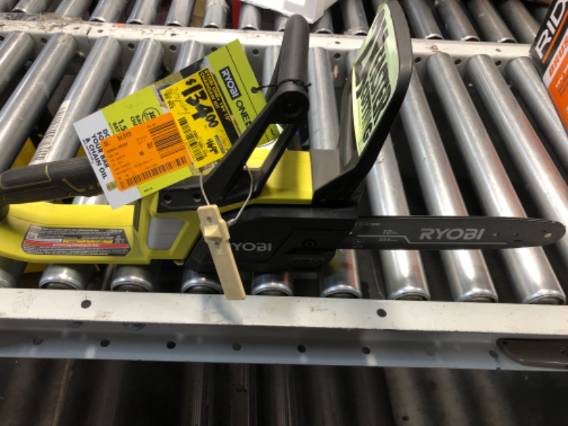 Photo 1 of ***USED AND DIRTY - MISSING OIL CAP AND CHAIN - UNABLE TO TEST - SEE PICTURES***
Ryobi P546 10 in. ONE+ 18-Volt Lithium+ Cordless Chainsaw, Battery Included